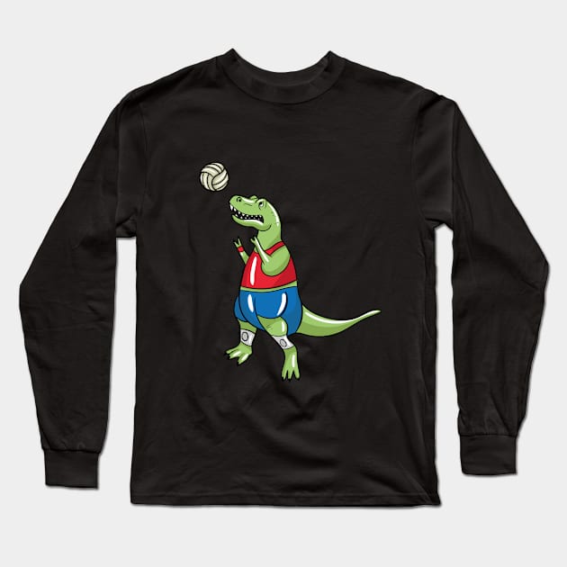 Volleyball T Rex Long Sleeve T-Shirt by LetsBeginDesigns